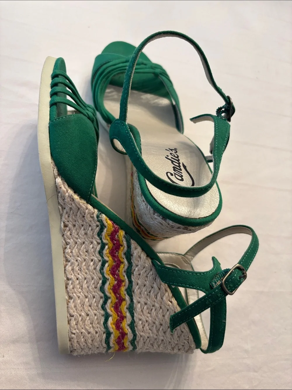 Vintage Candie's Green Strappy Ankle‑Strap Sandals, SZ 9